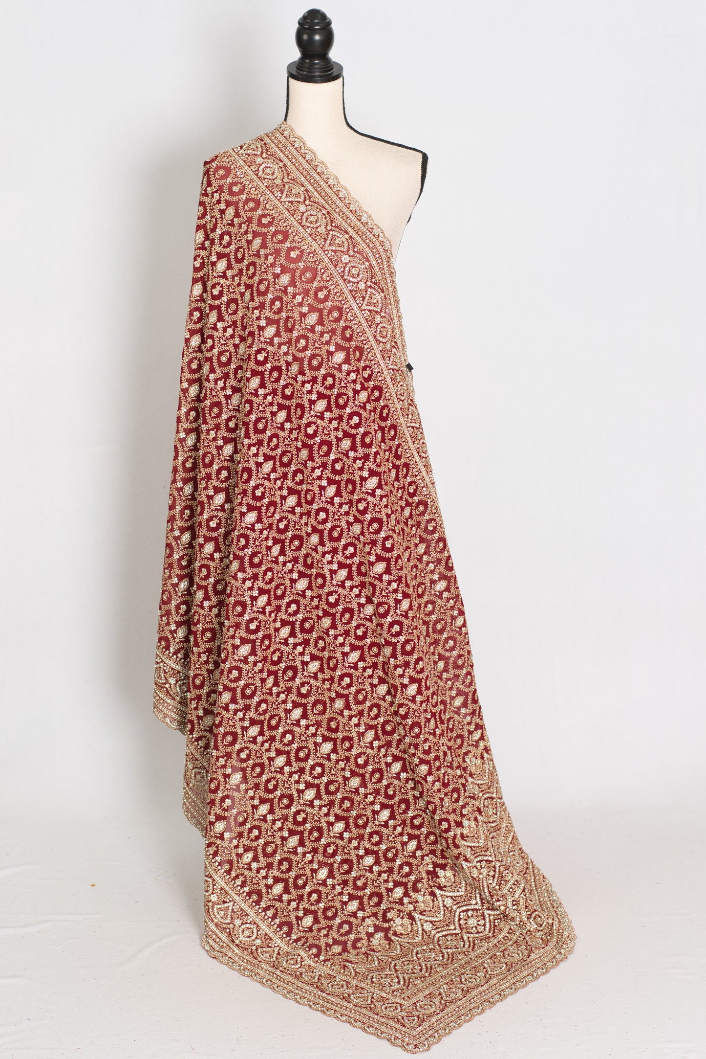 Mohey | Maroon and Gold Georgette Bridal Saree | Elegant Royal Festive Wear image 1