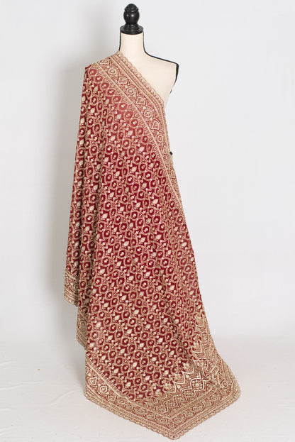 Mohey | Maroon and Gold Georgette Bridal Saree | Elegant Royal Festive Wear image 1