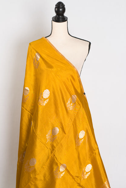 Geeta : Golden Yellow & Gold Banarasi Katan Silk Saree | Lightweight Bridal Wea image 4