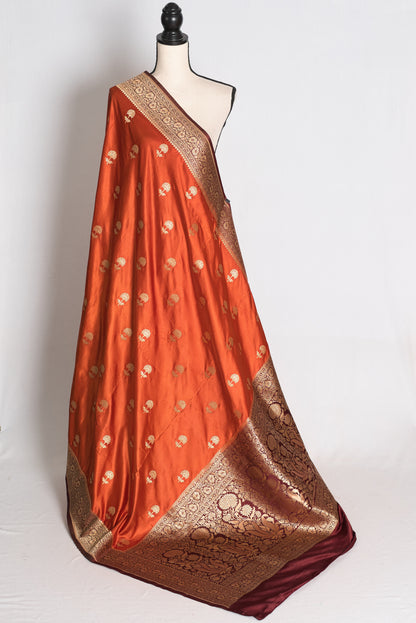 Mati: Rust Orange and Brown Semi Mashru Silk Banarasi Saree with 36 Size Blouse image 3