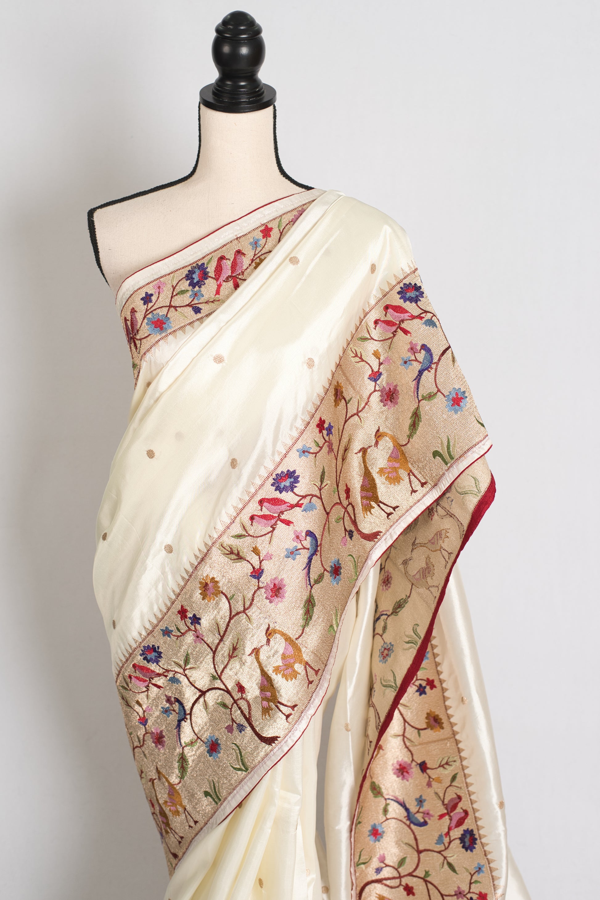 Sandhi : Semi Tussar Silk Embroidered Designer Saree in Off White and Gold image 6
