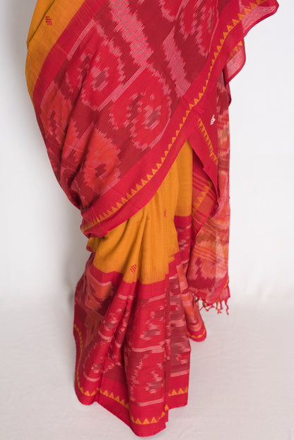 Priya: Ochre Brown and Red Soft Cotton Dhaniakhali Traditional Bengali Saree image 5