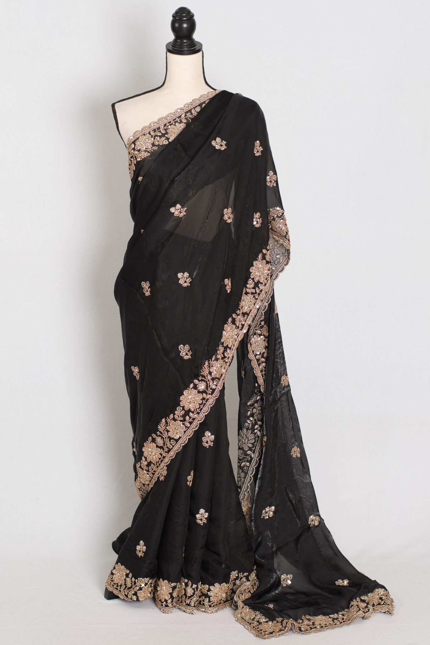 Aanya | Black Tissue Saree | Pre-Stitched Size 34 Blouse (Adjustable to 36/38) - Saree Mandi