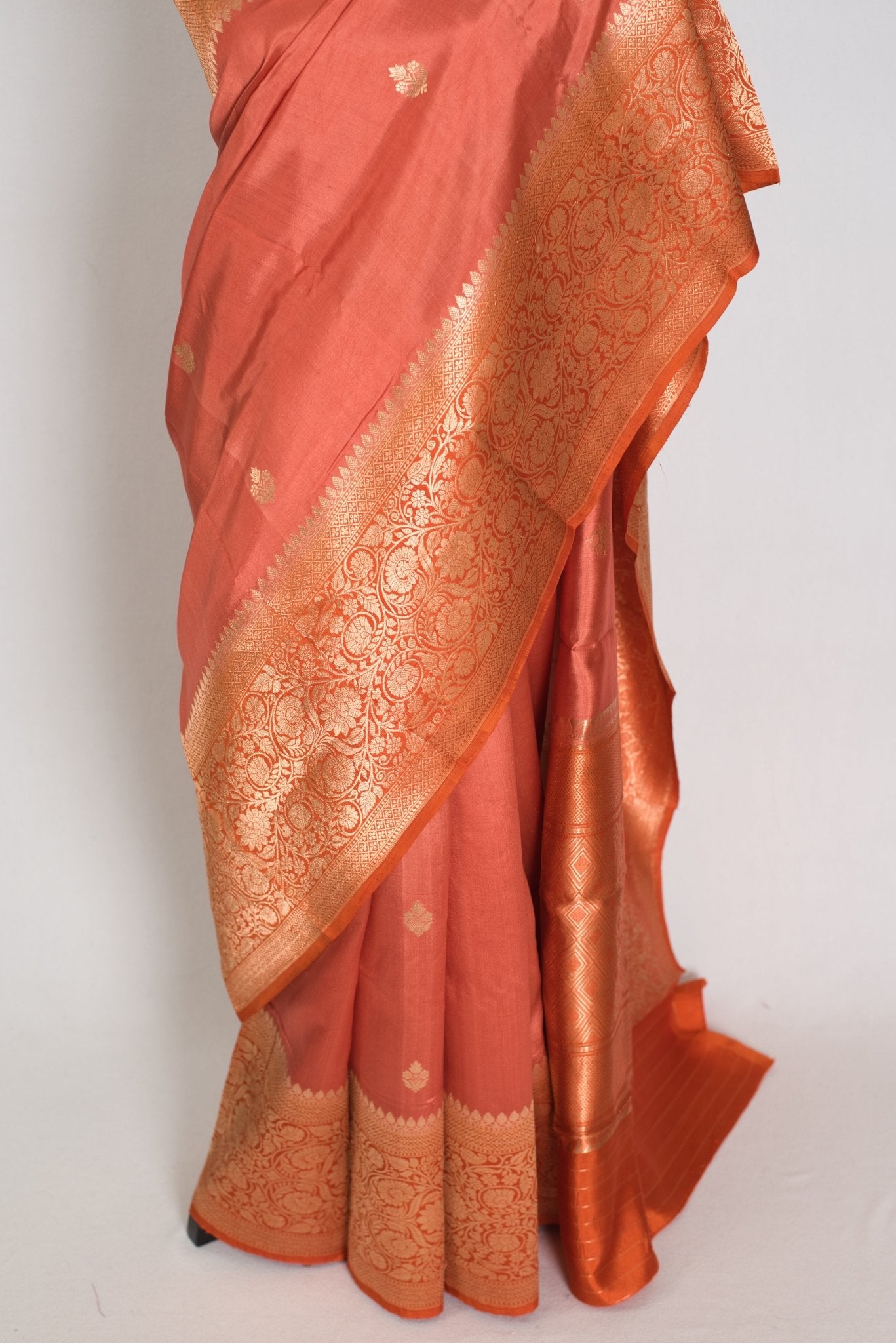 Aanya: Unique Mango Katan Banarasi Silk Saree with Wide Zari Border - Saree Mandi