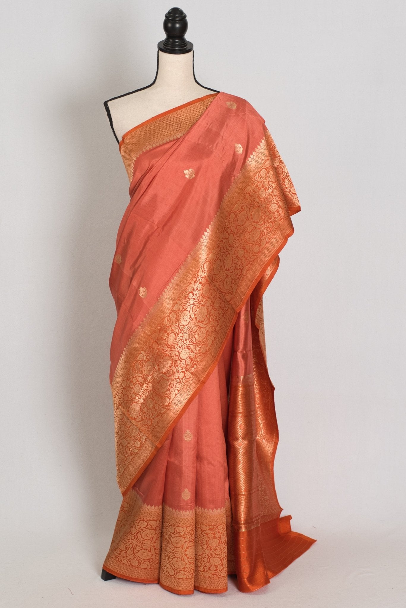 Aanya: Unique Mango Katan Banarasi Silk Saree with Wide Zari Border - Saree Mandi