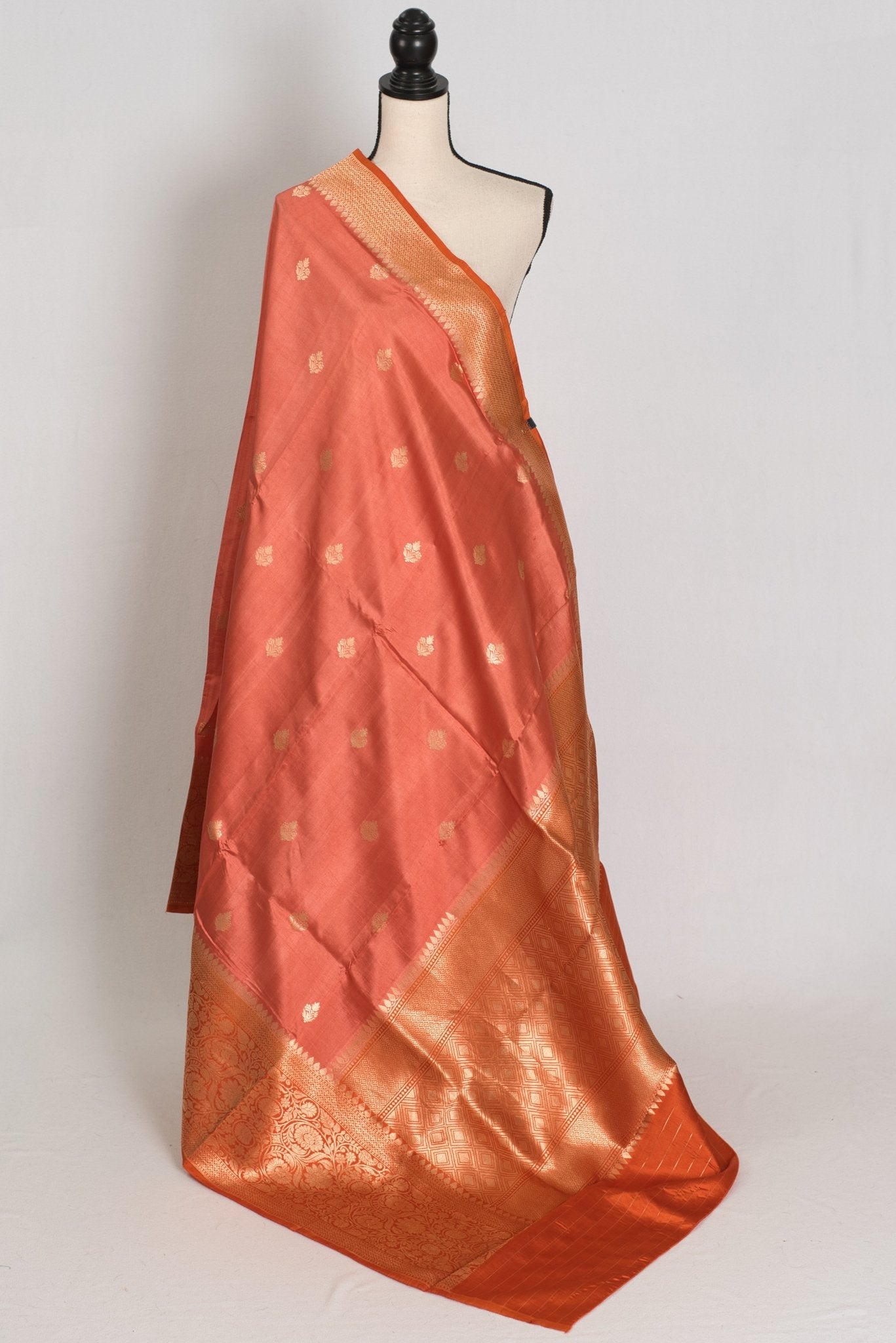 Aanya: Unique Mango Katan Banarasi Silk Saree with Wide Zari Border - Saree Mandi