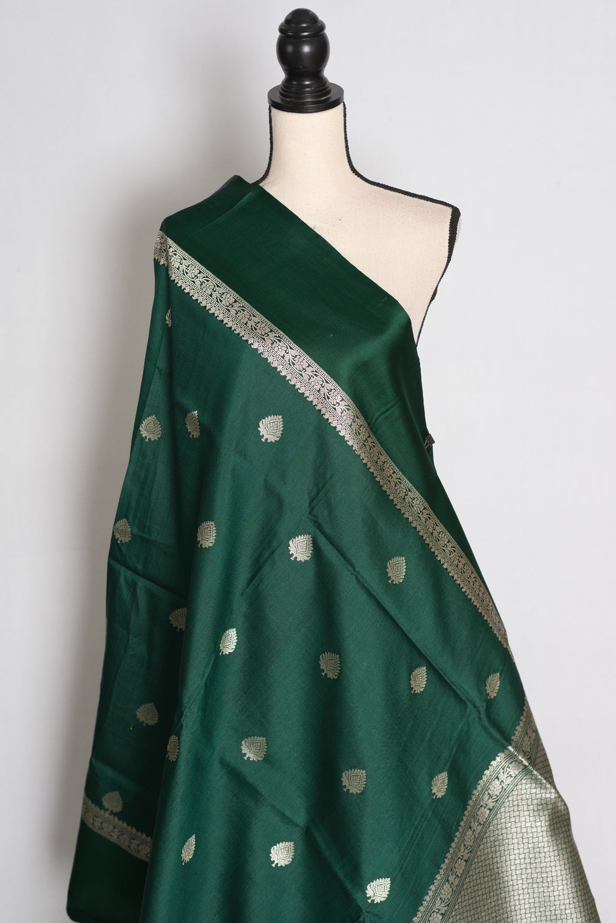 Protha : Bottle Green Tussar Silk Banarasi Saree with 36 Size Blouse image 6