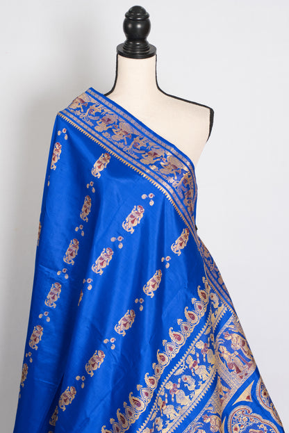Nila | Royal Blue and Gold Handwoven Swarnachari Pure Silk Saree image 3