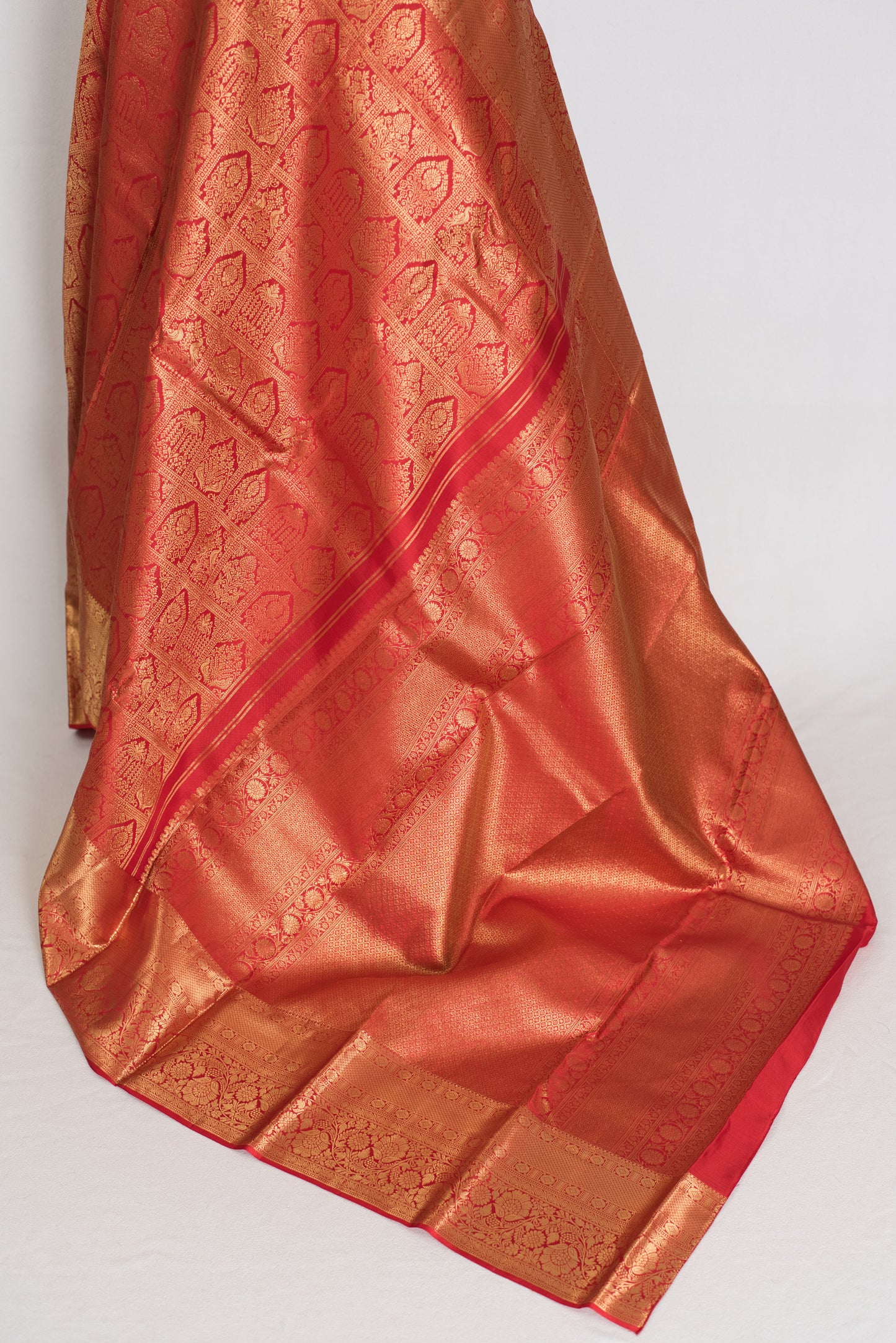 Hema : Red & Gold Bridal Kanjivaram Brocade Silk Saree (Silk Mark Certified) image 3