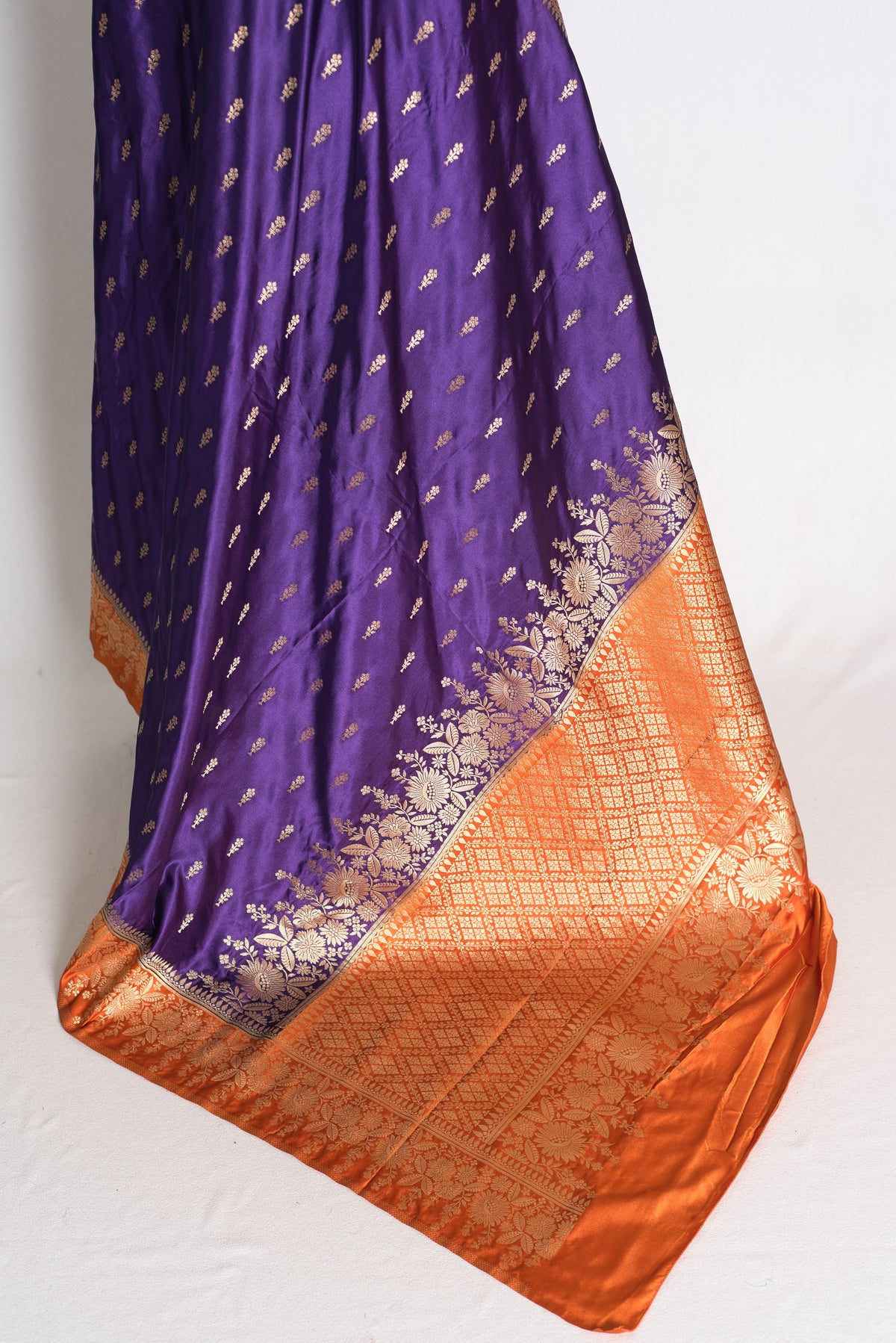 Archana: Purple and Orange Semi Mashru Banarasi Silk Saree image 4