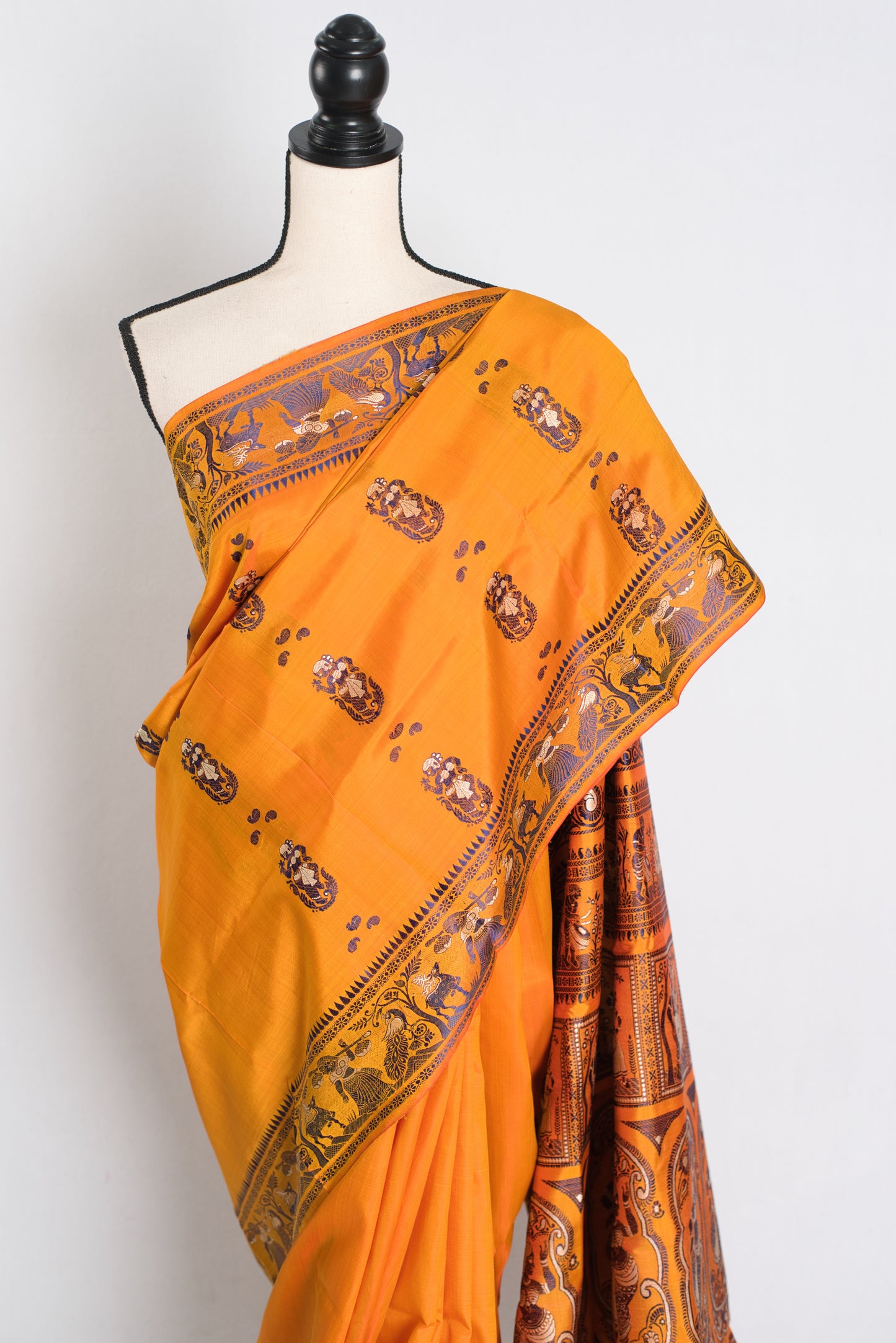 Bidisha : Traditional Baluchari Silk Saree from Bengal in Orange image 6