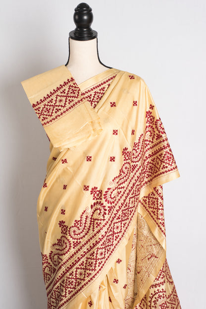 Moonlit Sand - Hand Embroidered Blended Silk Gujrati Work Saree image 2