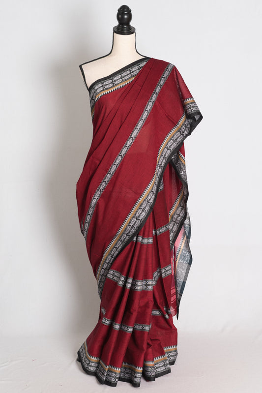 Dark Red and Black Dhaniakhali saree — view