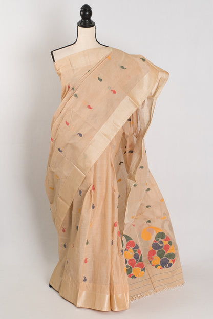 Sandhya | Handwoven Bengal Cotton Jamdani Saree with Tussar Silk Border image 0