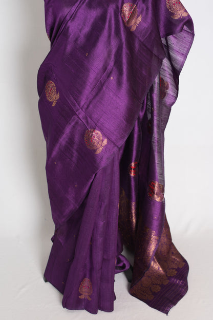 Trina : Purple Minakari Handwoven Pure Raw Silk Banarasi Saree | Silk Mark image 6
