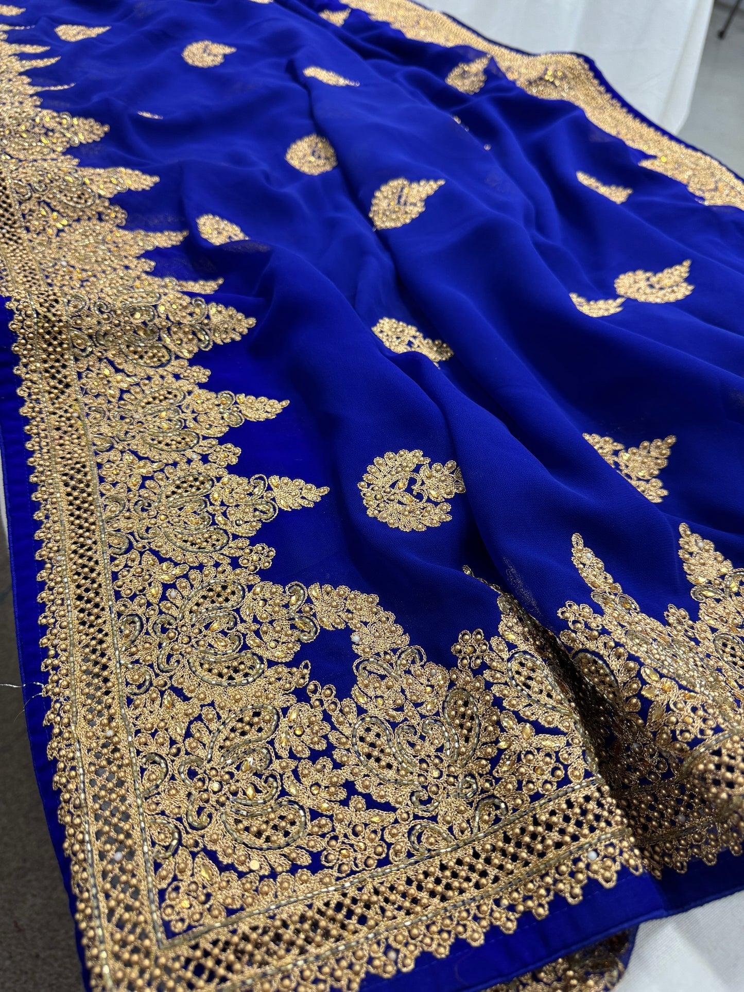 Tanima | Royal Blue and Gold Georgette Bridal Saree | Bollywood Partywear image 3
