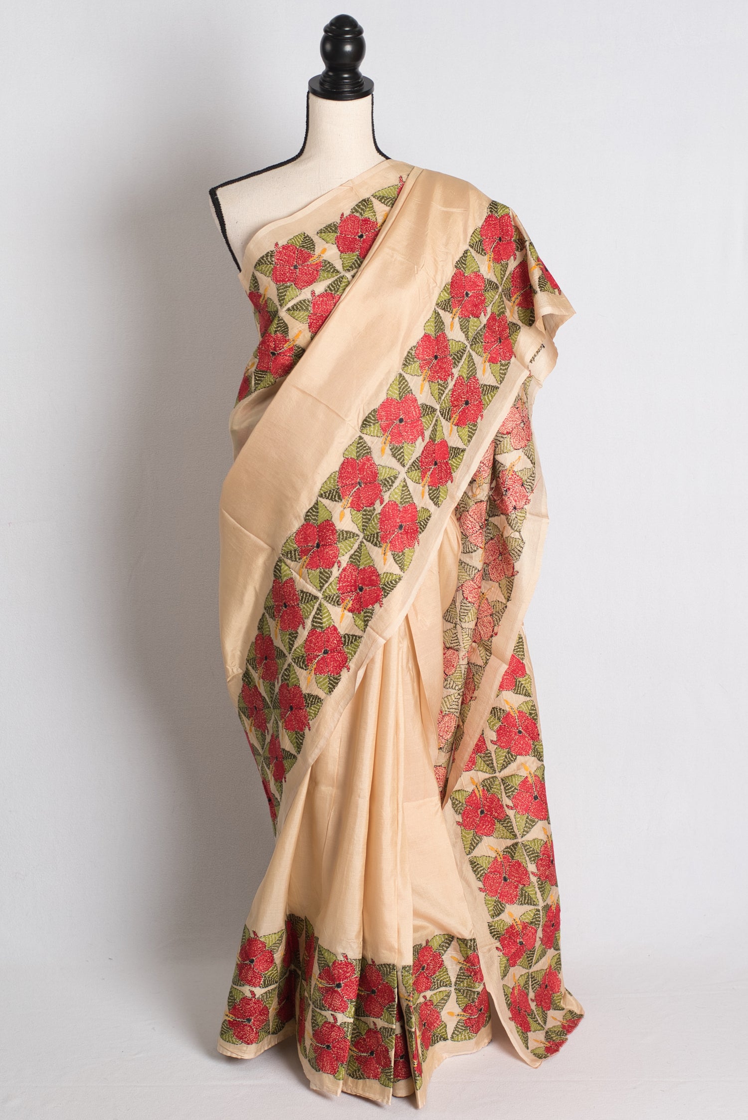 Durga Kantha - Hand Embroidered Pure Silk Kantha Work Saree image 0
