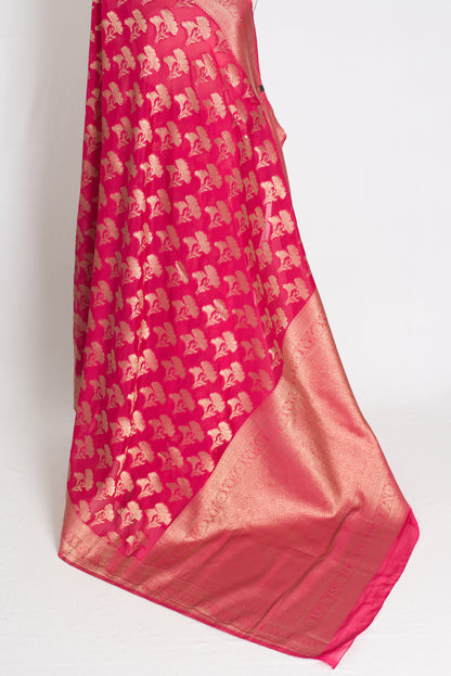 Sona : Semi Georgette Budget Friendly Banarasi Saree in Rani Pink image 3
