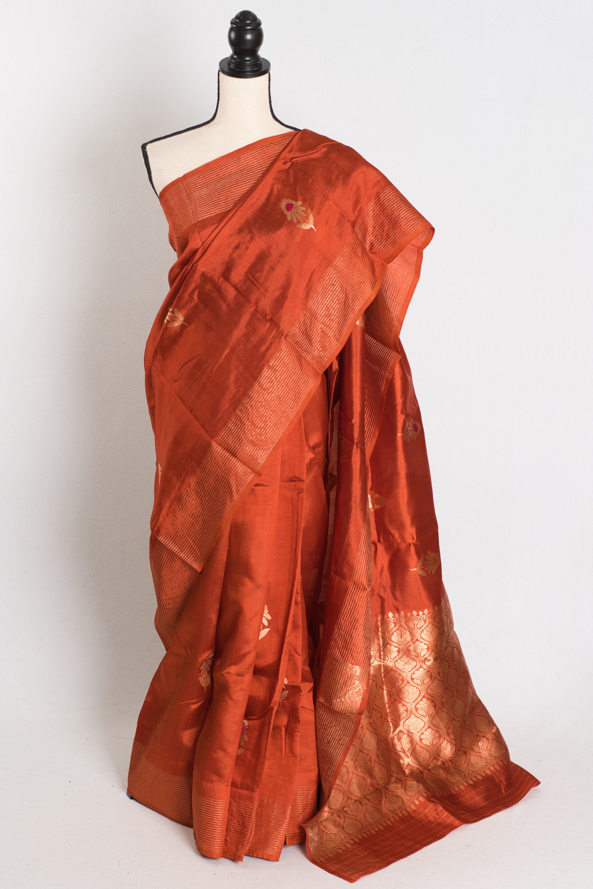 Ganga : Silk Mark Certified Lightweight Katan Banarasi Saree in Rust Orange image 0