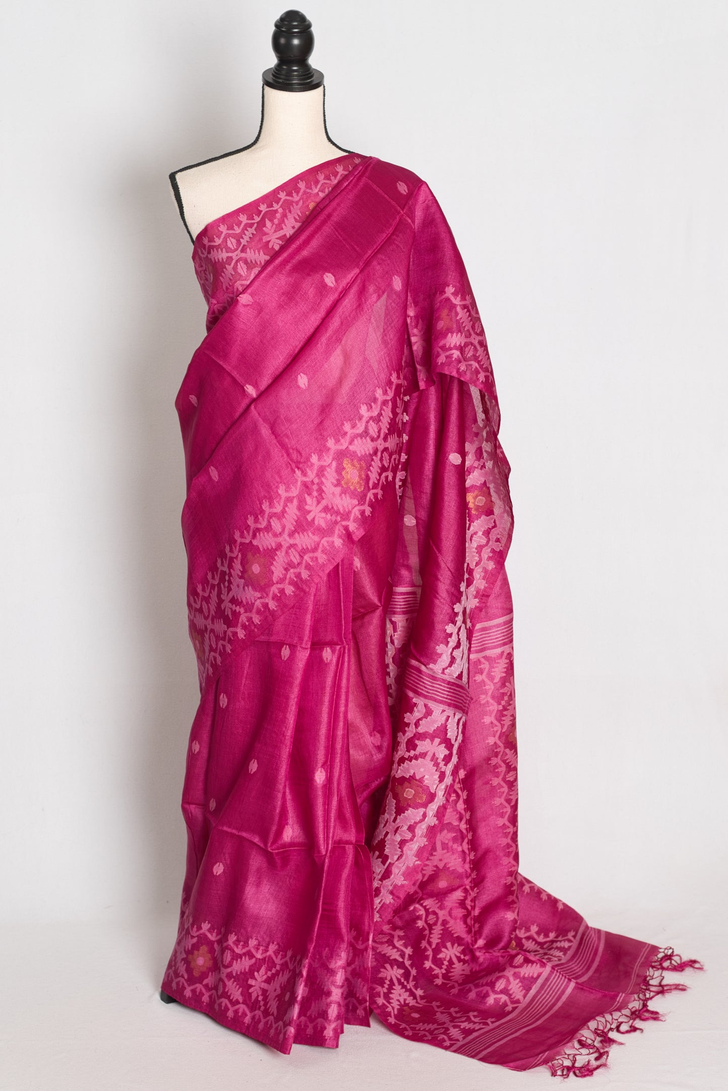 Indrani Rani Pink Bengal Tussar Jamdani Silk Saree | Silk Mark Certified image 0