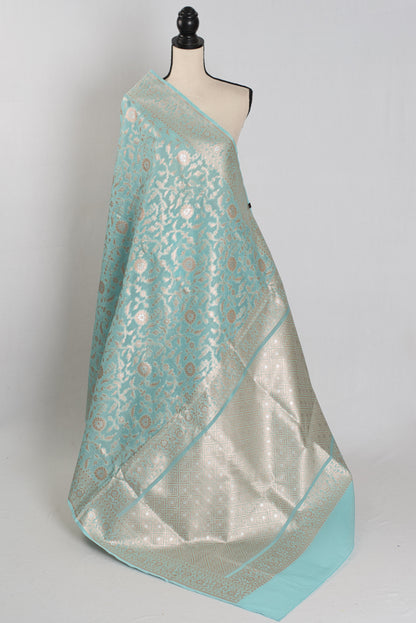 Laila: Sky Blue and Gold Jamdani Banarasi Saree | Bengali-Varanasi Fusion image 1