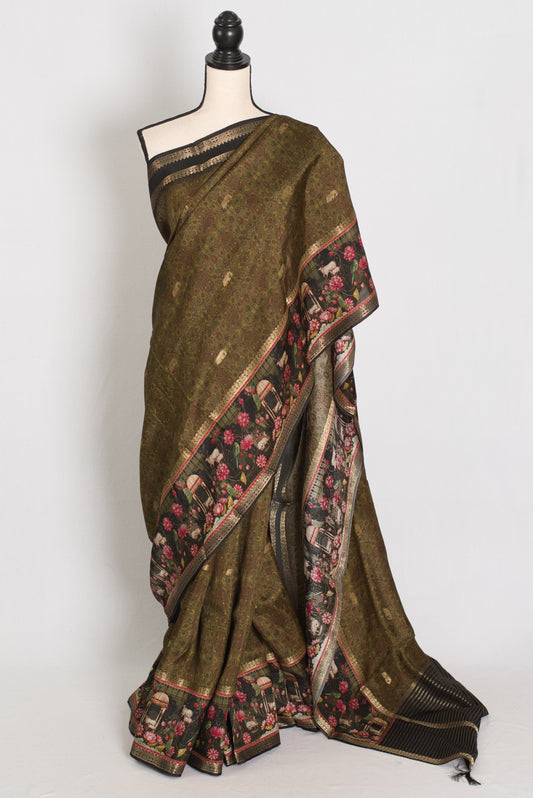 Dilshad | Henna Green Dola Silk Banarasi Saree | Perfect for Mehendi Ceremony image 0