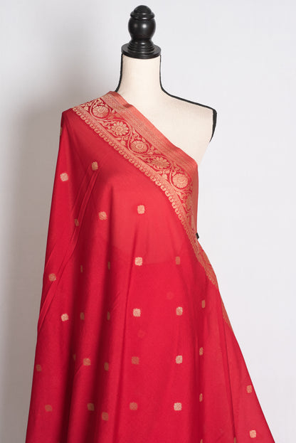 Rikta: Red and Gold Lightweight Semi Georgette Banarasi Saree image 4