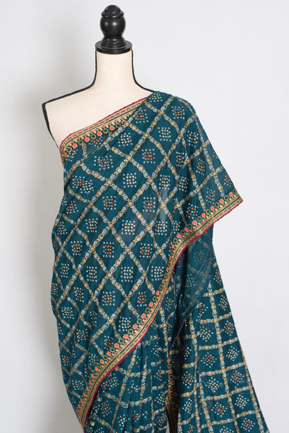 Gini | Greenish Blue Gharchola Saree| Budget-Friendly Lightweight Festive Wear image 5