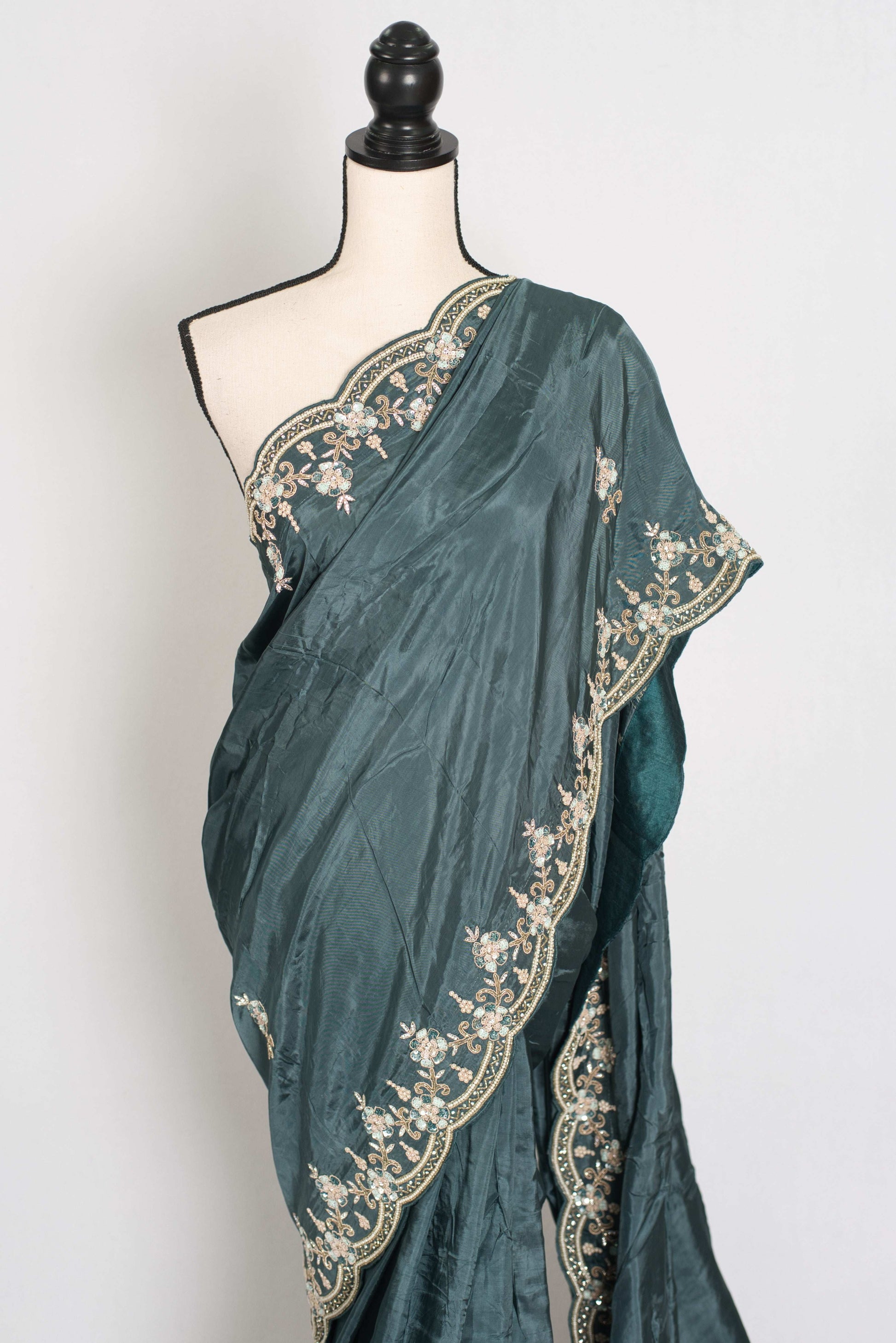 Zaina : English Green Hand Embroidered Zardozi Party Wear Saree image 6