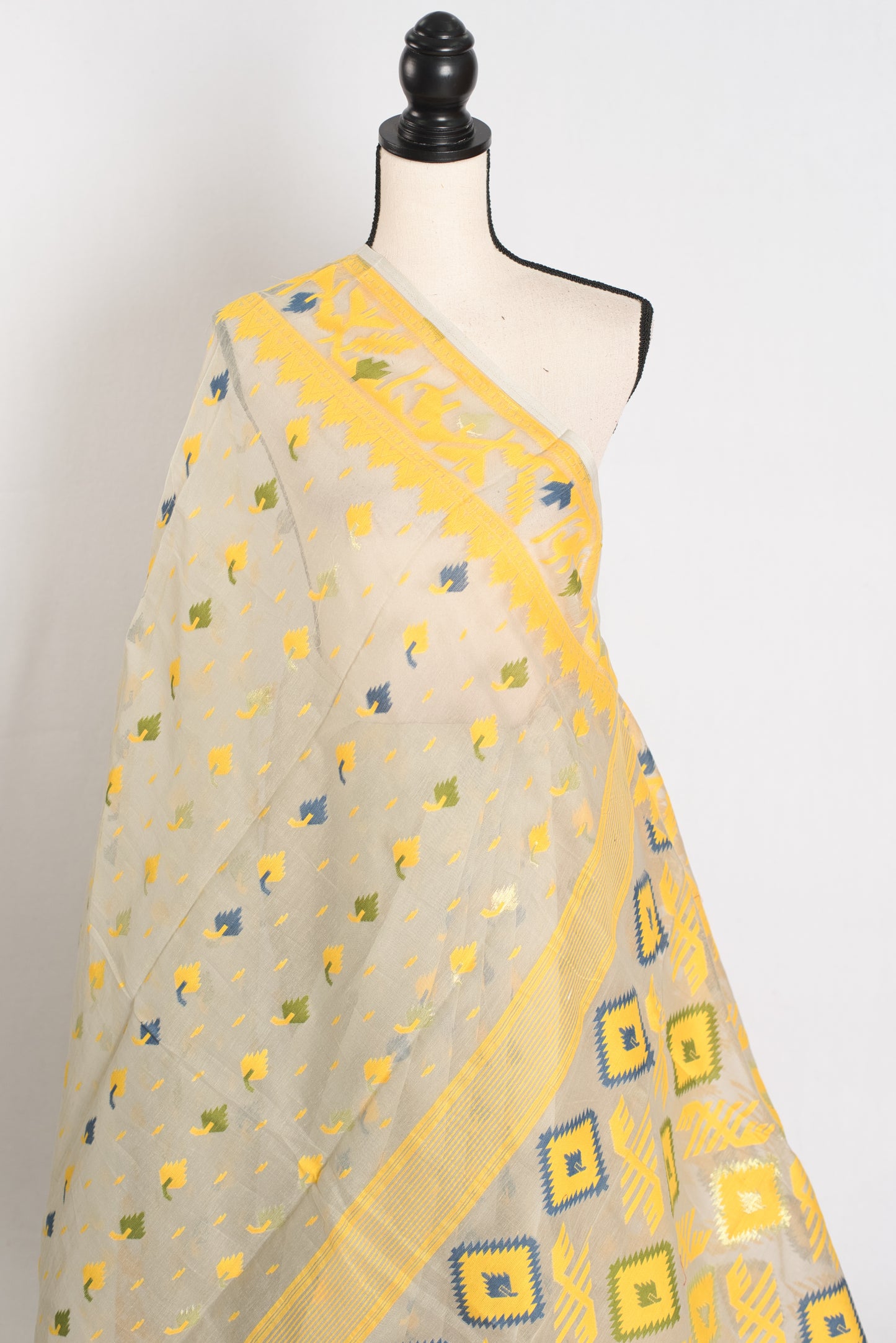 Snigdha : Brown and Yellow Blended Soft Cotton Jamdani Bengali Saree image 3