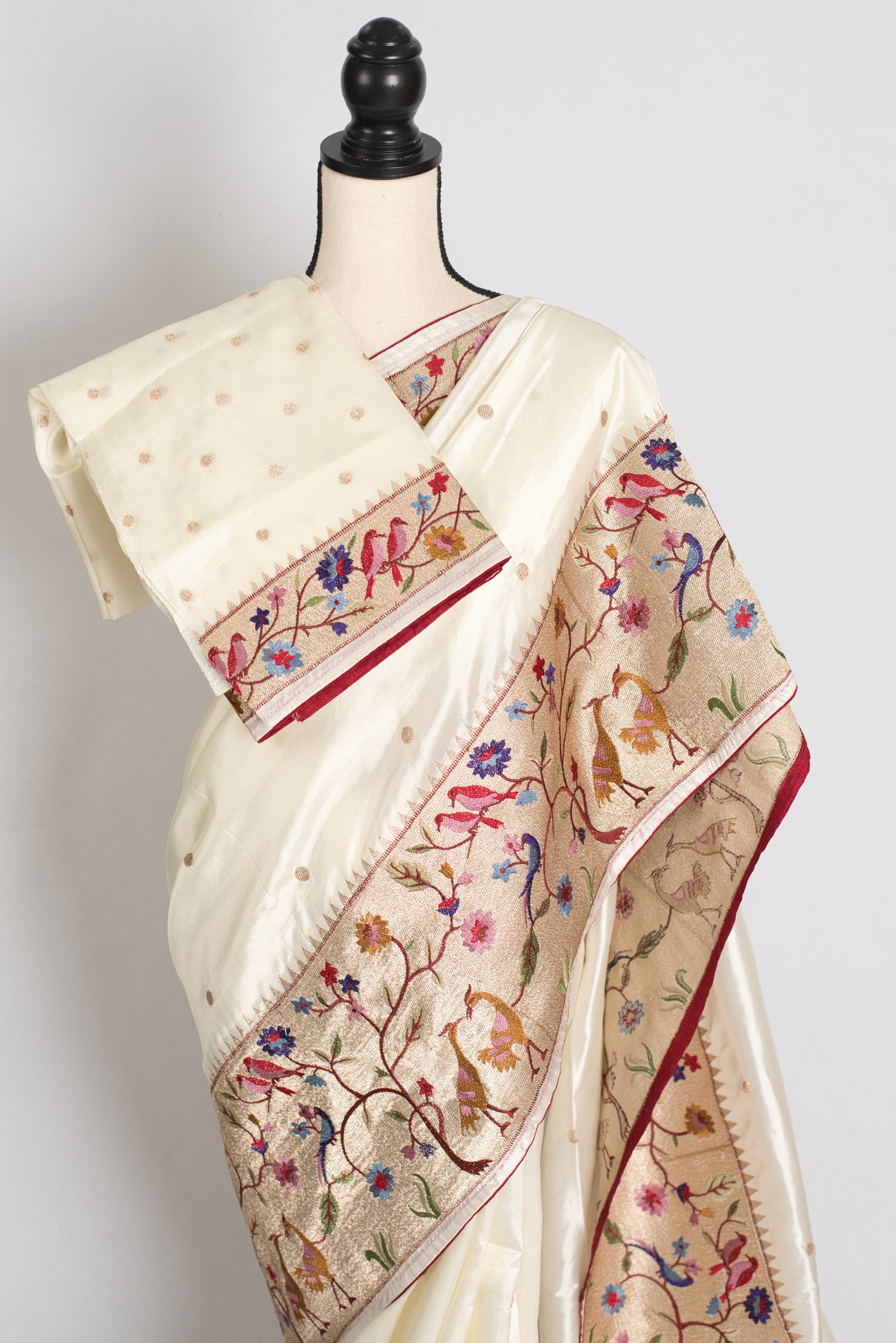 Sandhi : Semi Tussar Silk Embroidered Designer Saree in Off White and Gold image 2