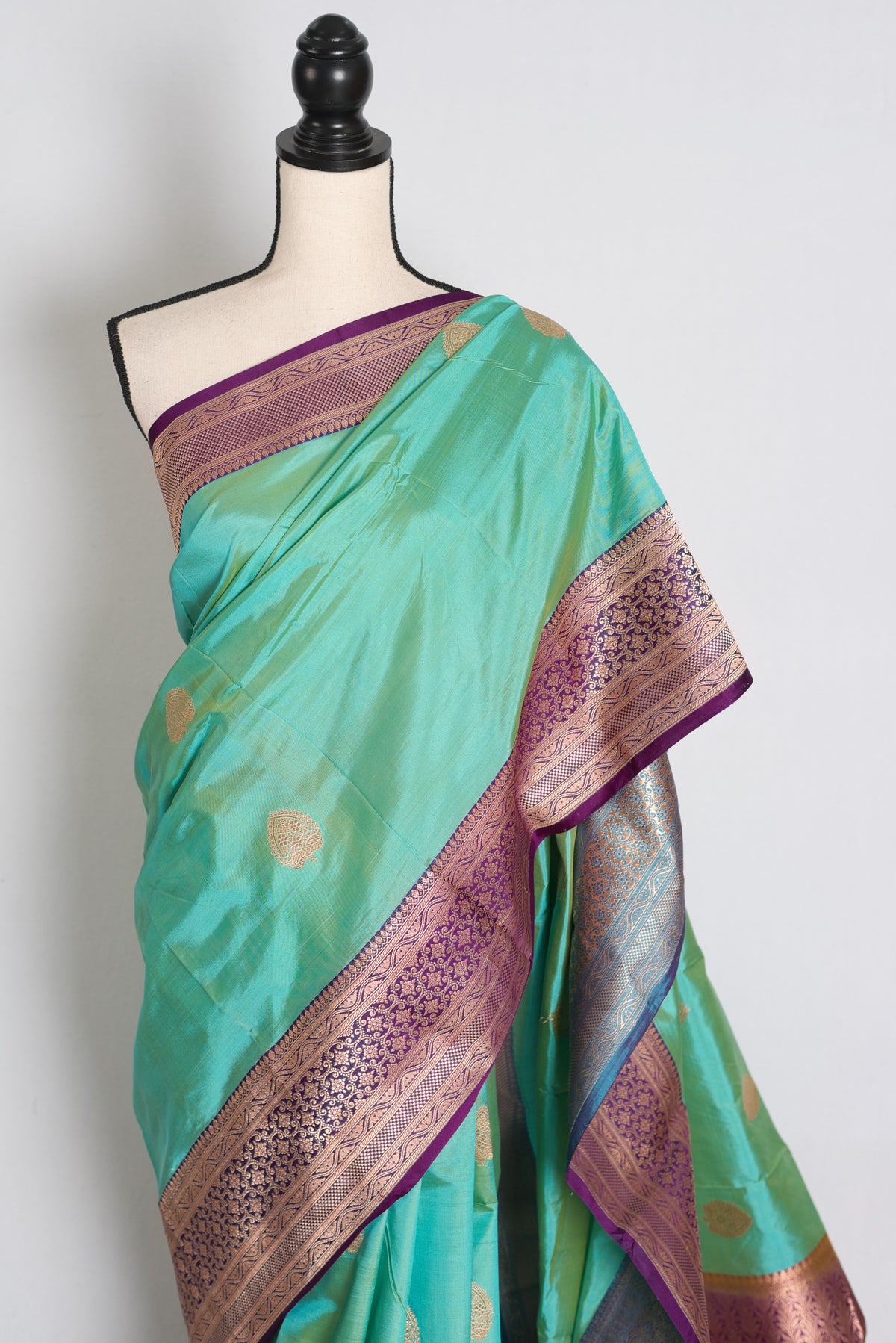 Sea Green and Royal Purple Banarasi saree — blouse piece