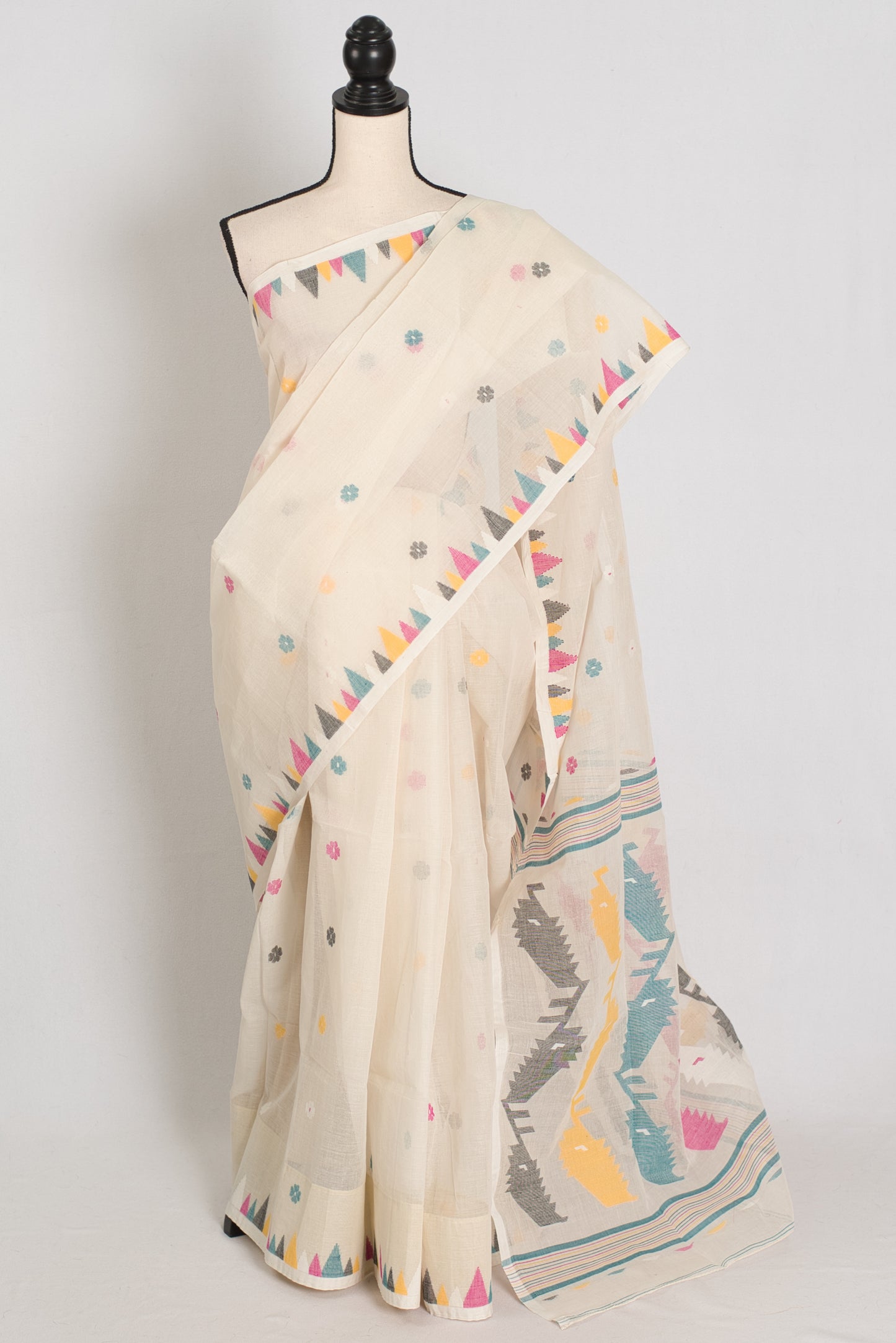 Meera | Off-White Pure Cotton Handwoven Jamdani Saree image 0
