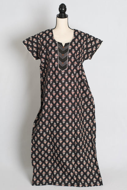 Printed Black Pure Cotton Nightwear in Regular Size image 1