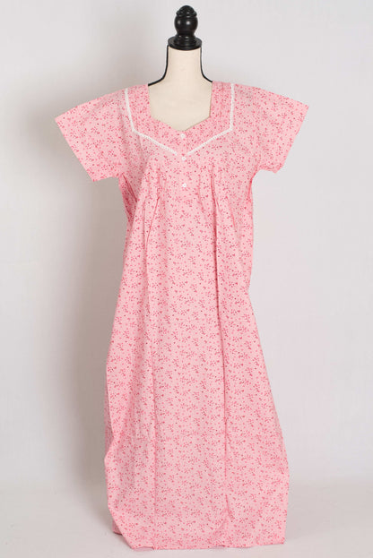 Floral Printed Baby Pink Women Indian Cotton Nighty in Regular Size image 1