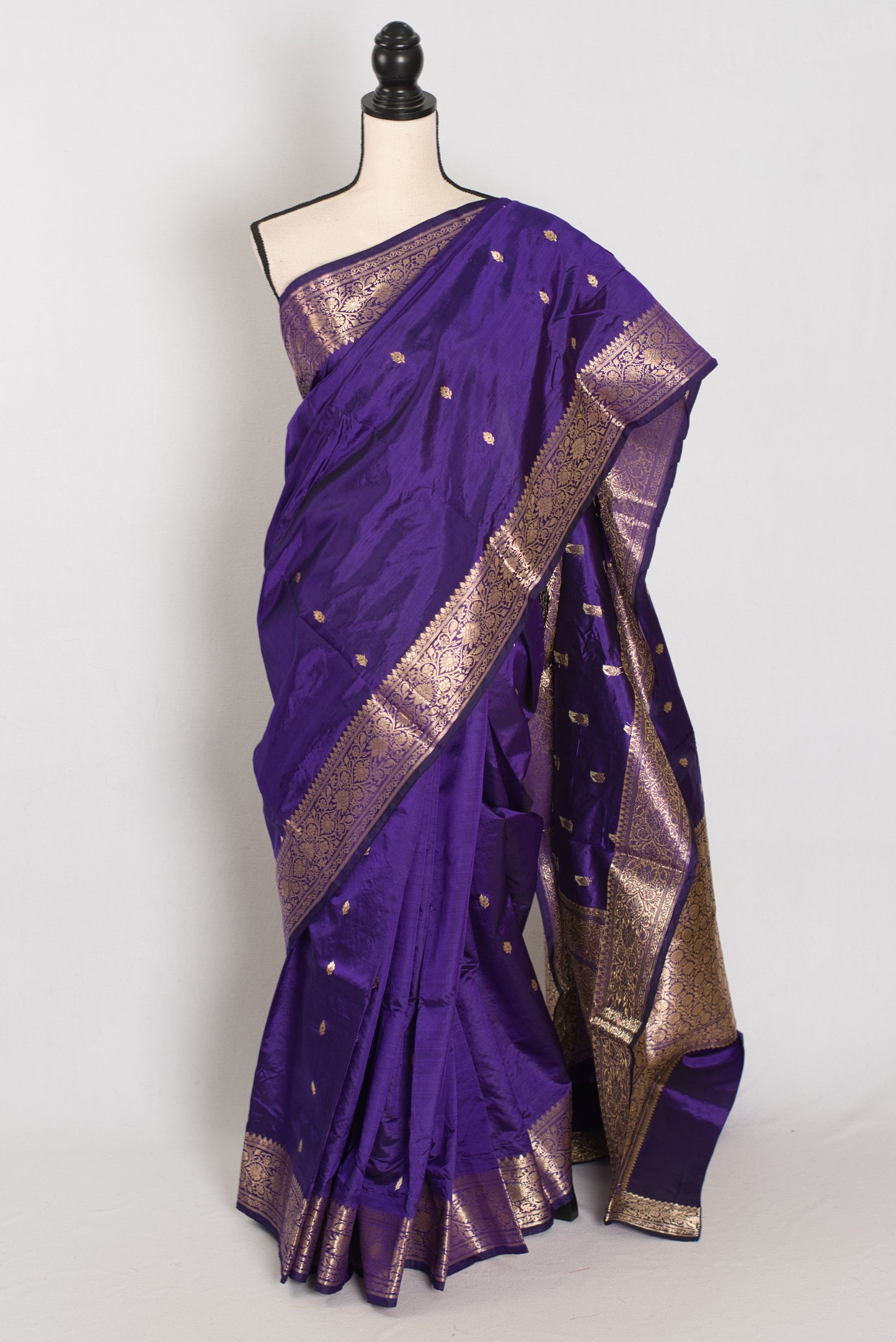Mahua | Silk Mark Certified Pure Katan Banarasi Saree | Purple & Antique Gold image 0