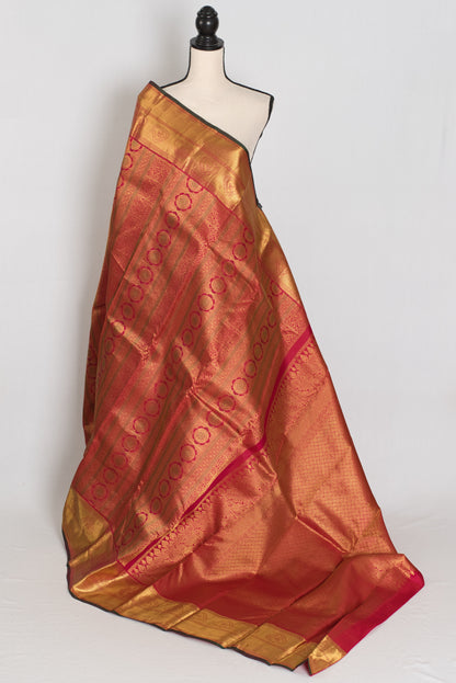 Kalyani : Dark Pink & Gold Bridal Kanjivaram Brocade Saree (Silk Mark Certified) image 1