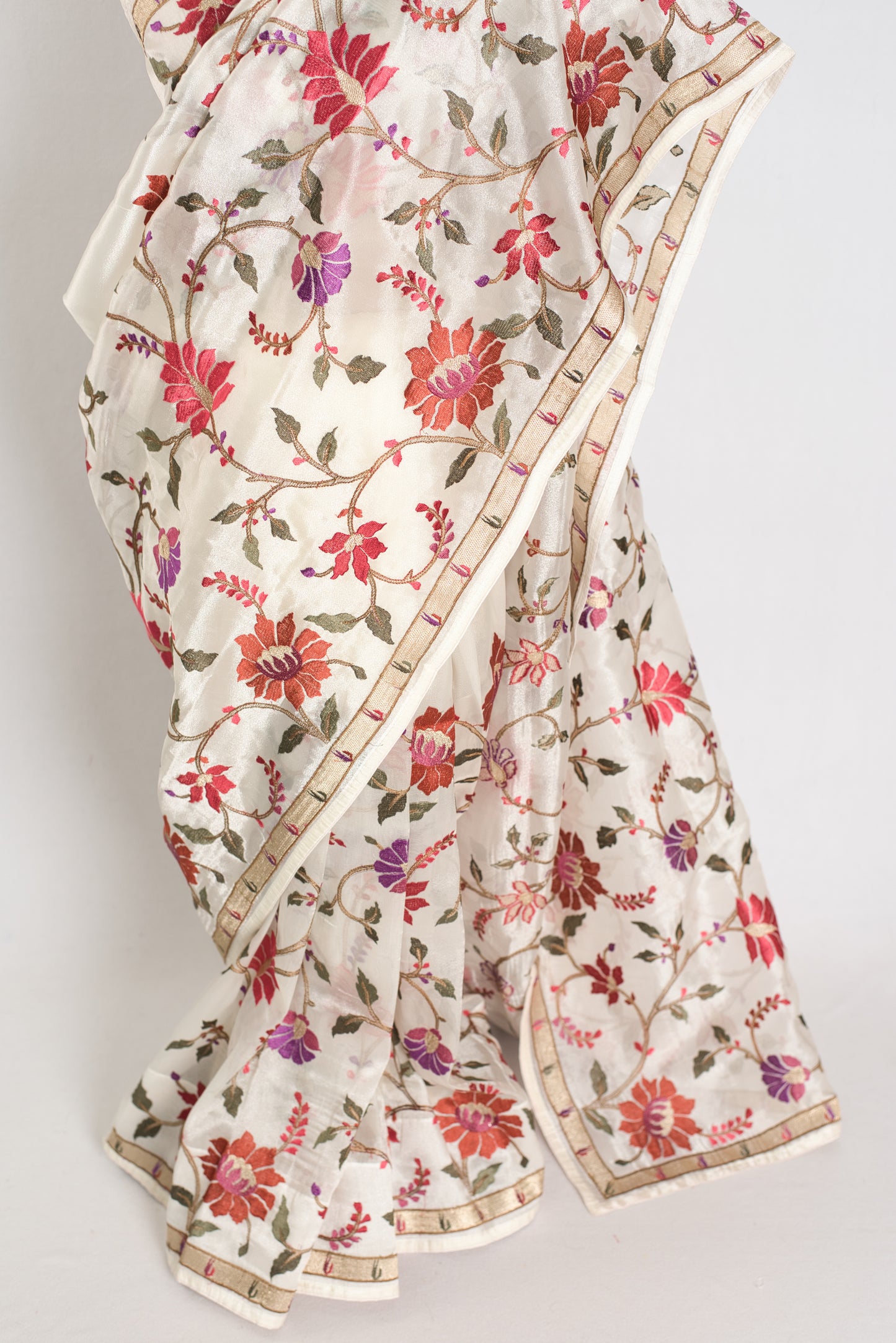 Madhavi : Organza Designer Saree with Heavy Embroidery Work in Off White image 6