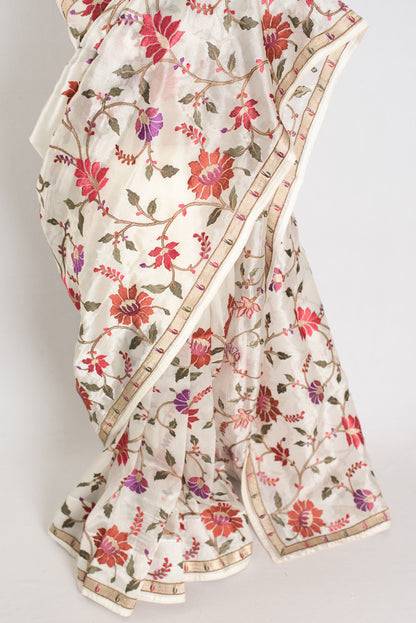 Madhavi : Organza Designer Saree with Heavy Embroidery Work in Off White image 6