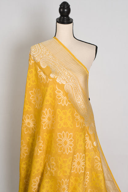 Gauri : Yellow Bandhani Tussar Georgette Banarasi Saree | Silk Mark Certified image 3