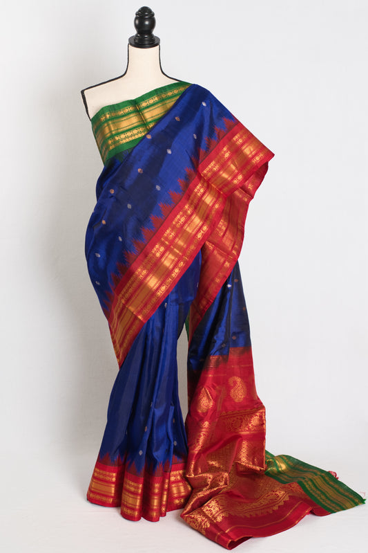 Girija : Ganga Jamuna Border Gadwal Silk Saree in Midnight Blue image 0