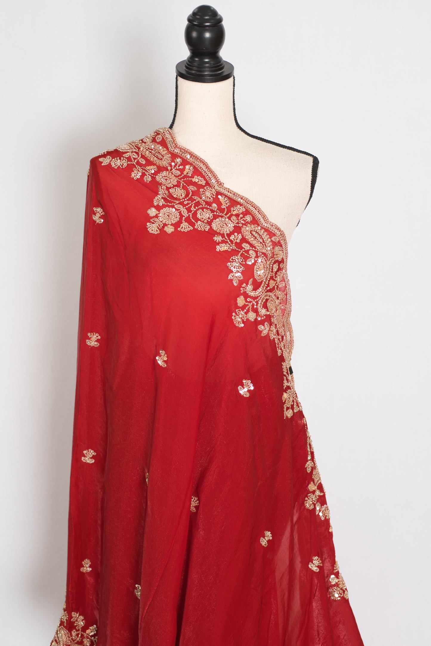 Roshni | Bright Red Tissue Saree | Pre-Stitched Size 40 Blouse image 5