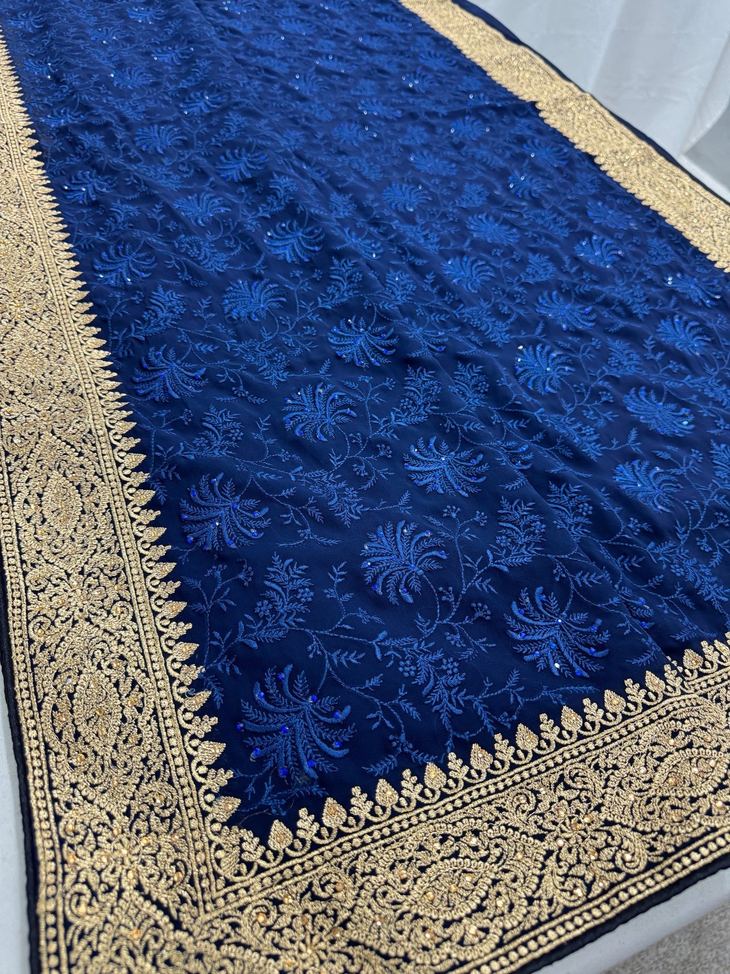 Afrin | Midnight Blue Georgette Partywear Saree | Trending Bollywood Style - Saree Mandi