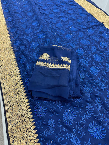 Afrin | Midnight Blue Georgette Partywear Saree | Trending Bollywood Style - Saree Mandi
