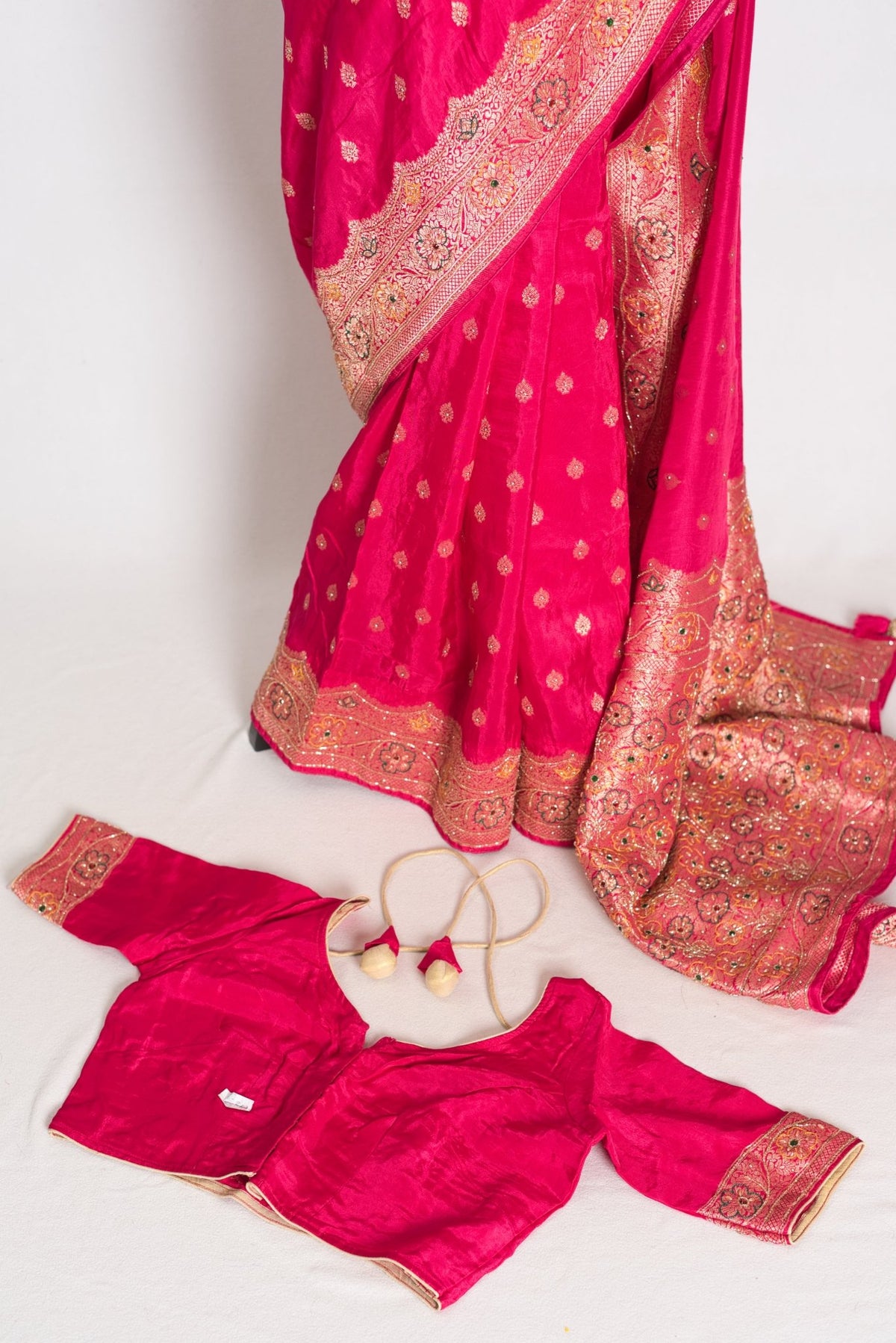 Pink Banarasi saree — front view