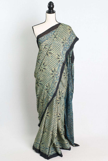 Ajrakh Modal Silk Saree with an Unique Floral Print - Saree Mandi