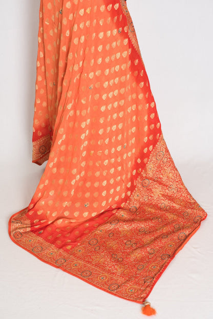 Anisha | Orange Semi Khaddi Georgette Banarasi Saree | Embroidery Work - Saree Mandi