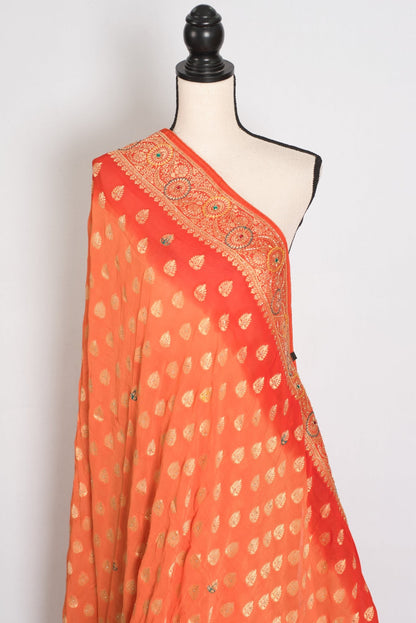 Anisha | Orange Semi Khaddi Georgette Banarasi Saree | Embroidery Work - Saree Mandi