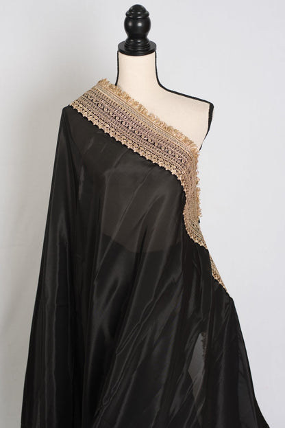 Arifa : Designer Semi Satin Black Partywear Saree with Patched Gold Border - Saree Mandi