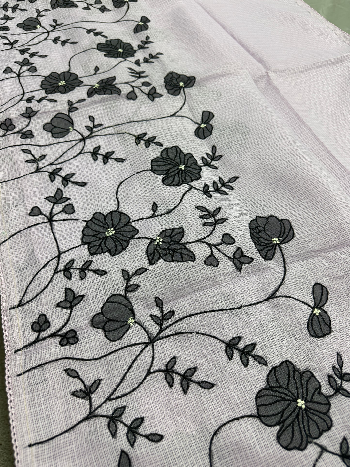 Riddhi | Lavender & Black Semi Kota Silk Saree | Floral Appliqué image 4